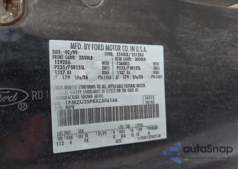 1999 Ford Explorer from USA, damaged, VIN 1FMZU35P8XZB06166